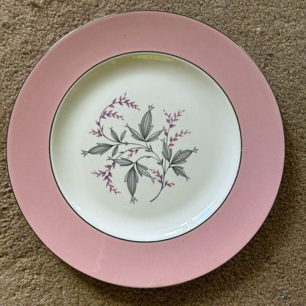 Homer Laughlin Vintage Cavaliers Pink Rimmed Egg Shell China Dinner Plate